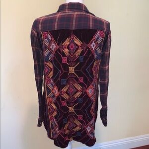 Johnny Was Velvet Embroidered Shirt Plaid Lagenlook Rodeo Plum
